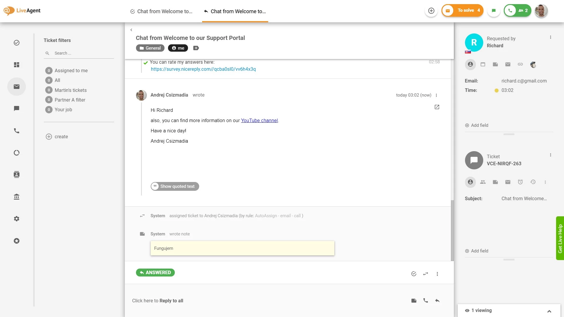 Overview ng ticketing interface sa LiveAgent.