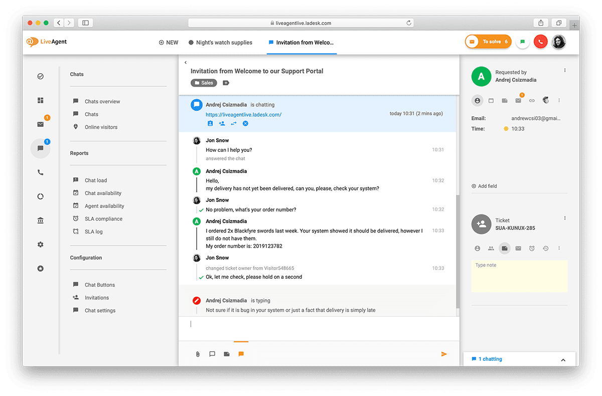LiveAgent - real-time conversation