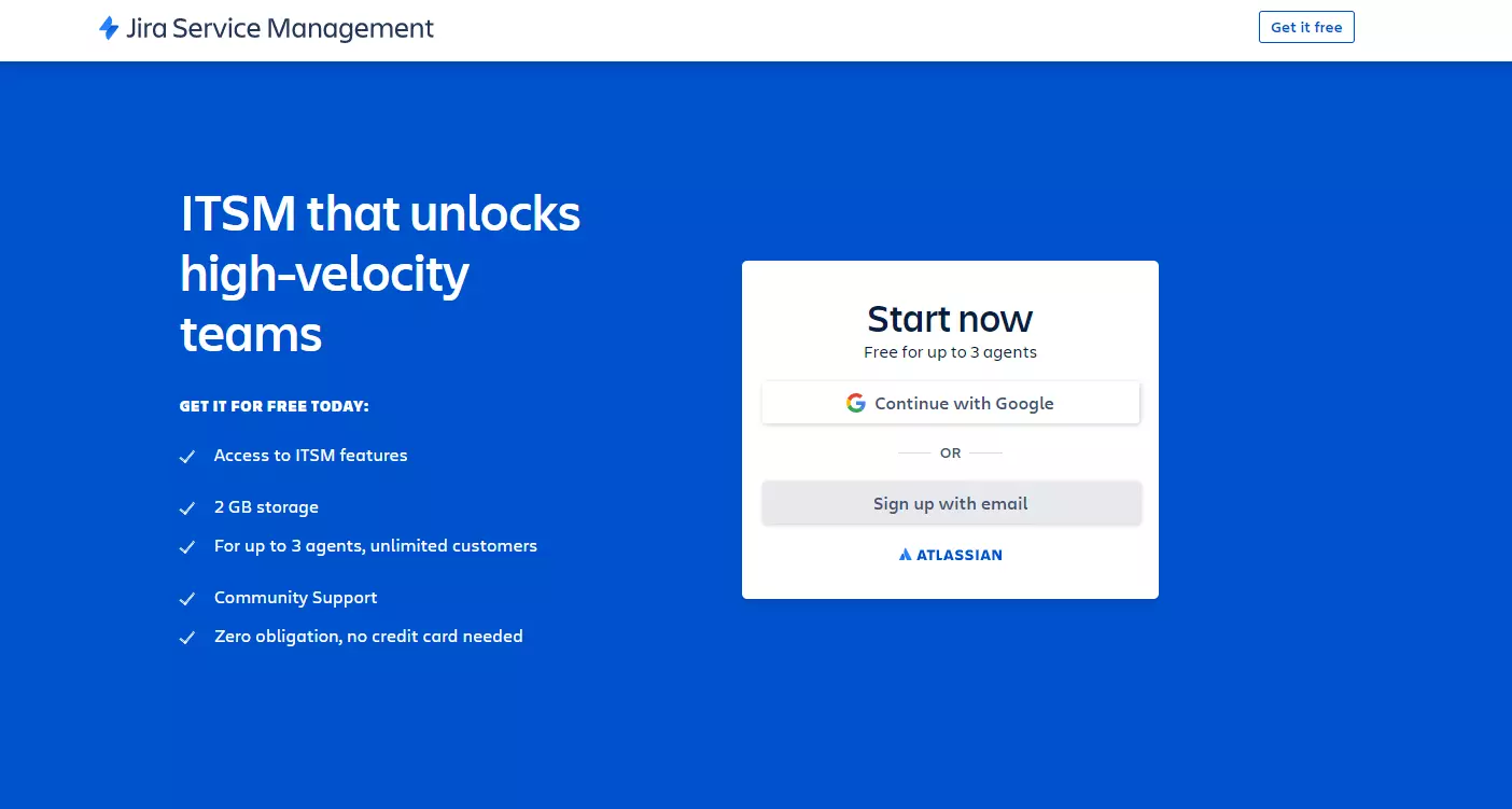 JIRA Service Management homepage