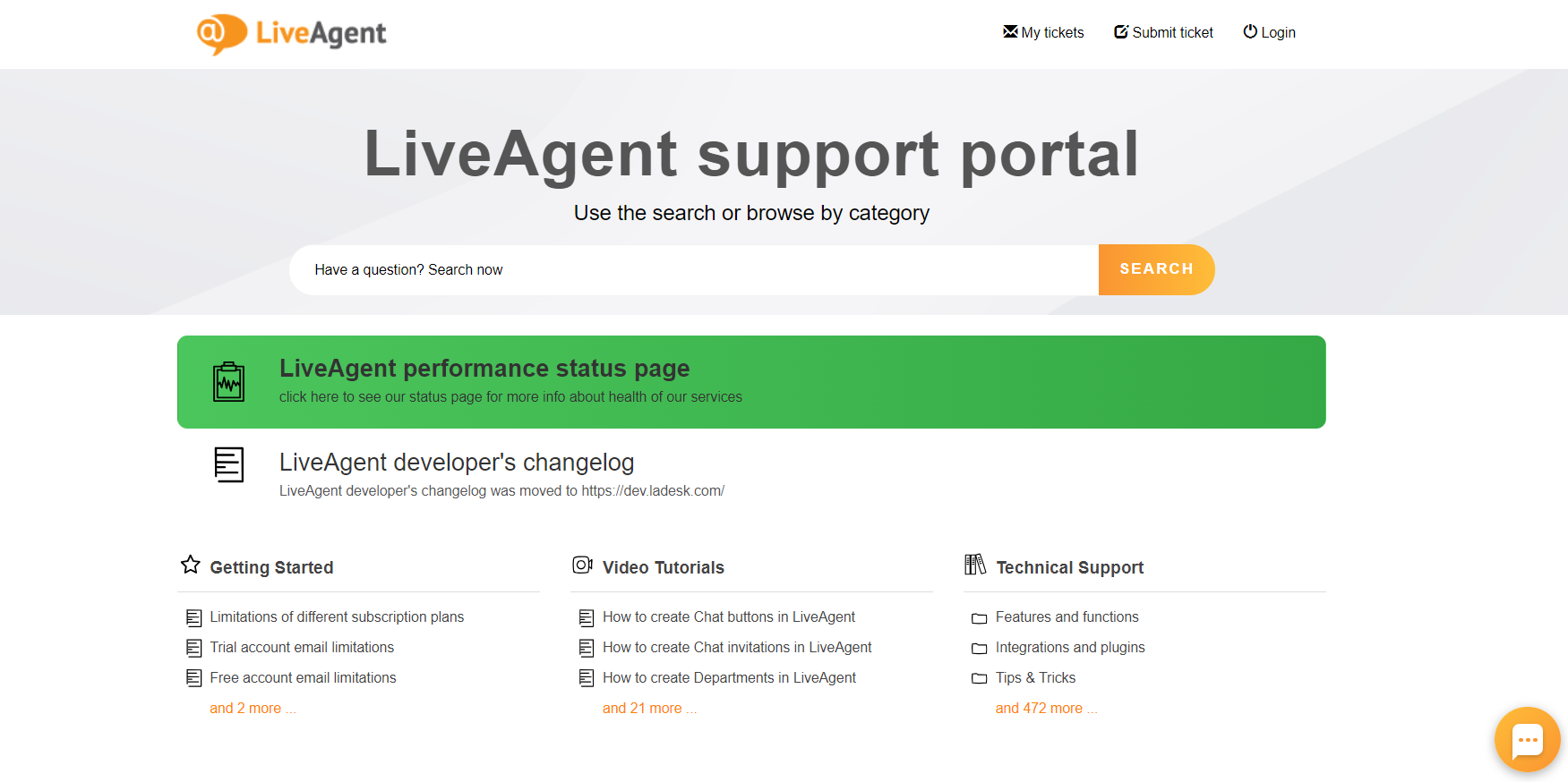 Isang screenshot ng portal ng suporta ng LiveAgent