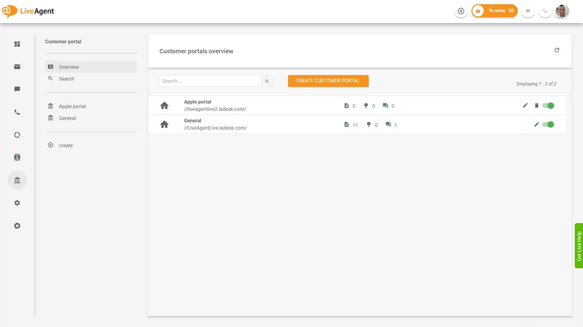 LiveAgent Tickets Overview sa loob ng application