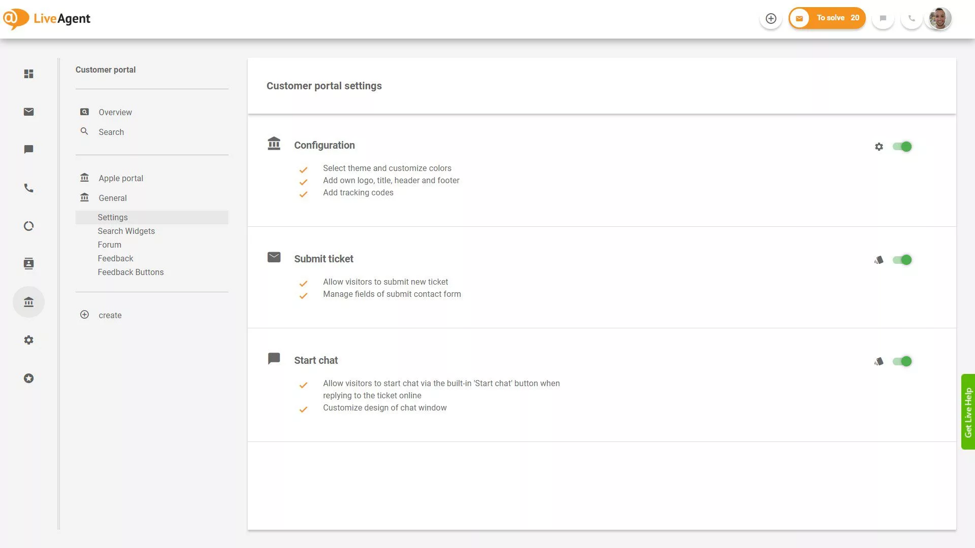 LiveAgent Tickets Overview sa loob ng application