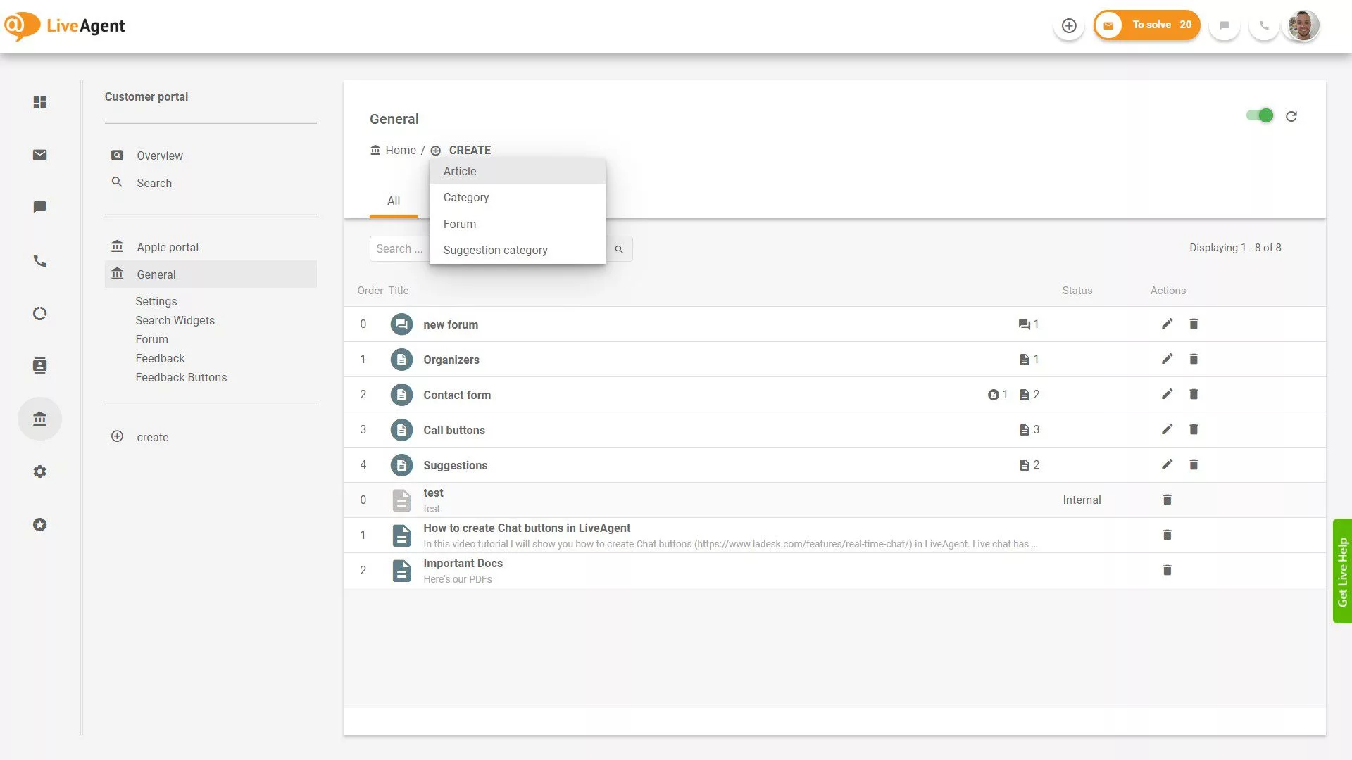 LiveAgent Tickets Overview sa loob ng application