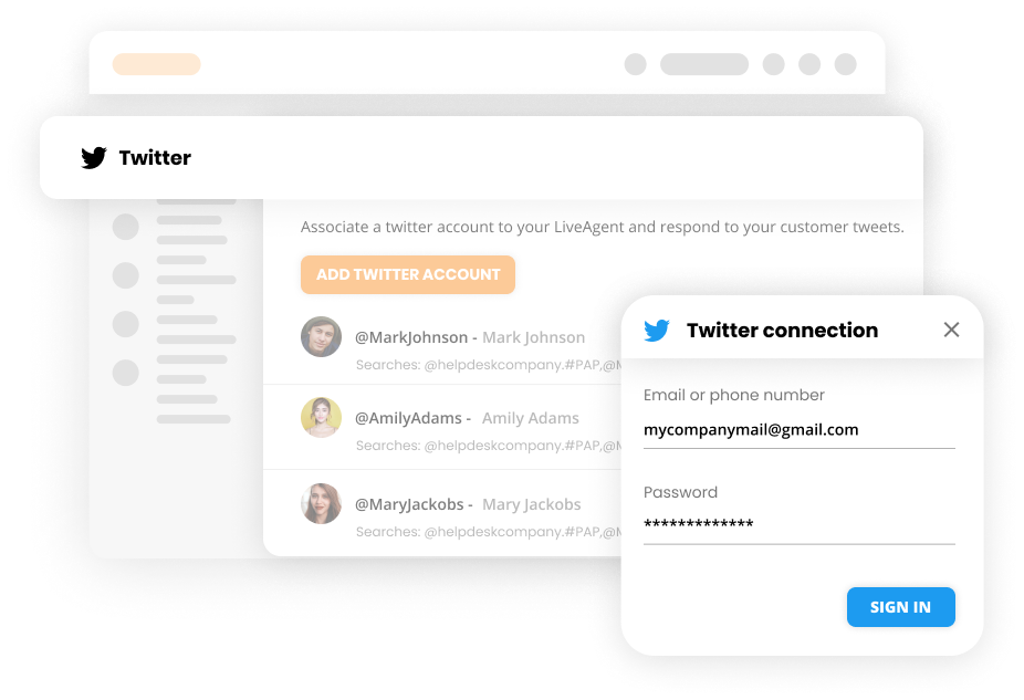 Twitter connection sa help desk software
