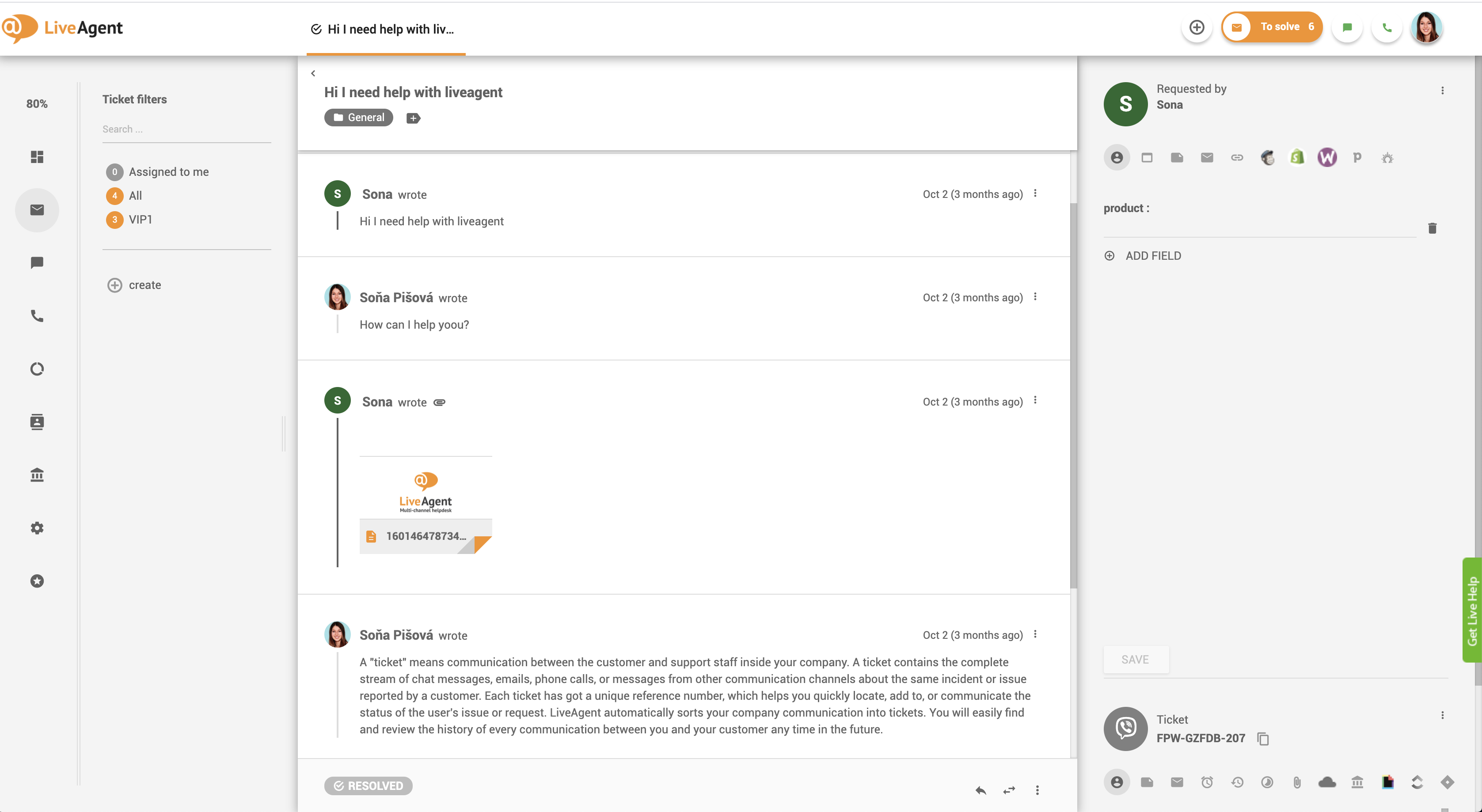 Viber messages in LiveAgent dashboard