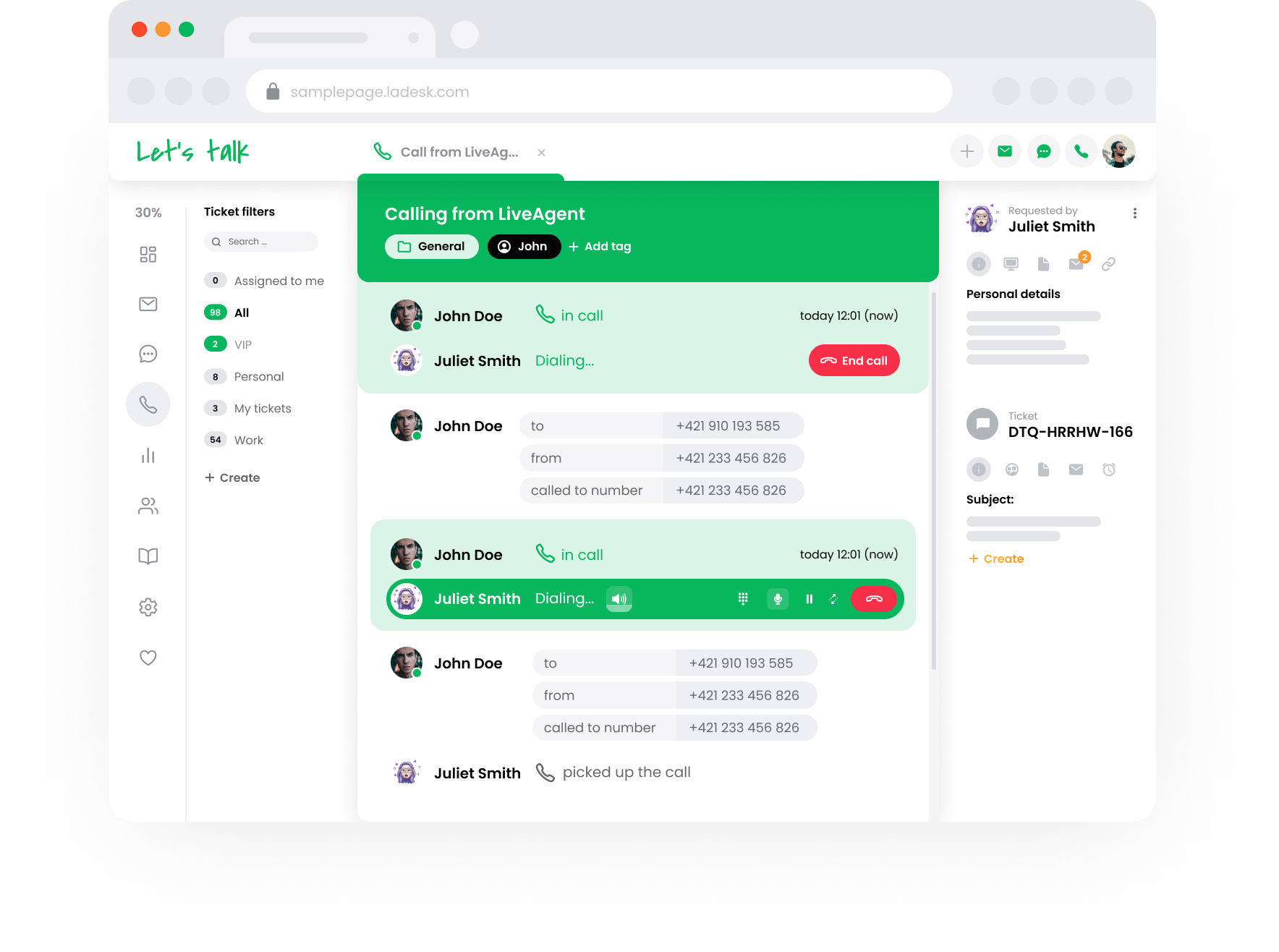 Outbound call center sa LiveAgent