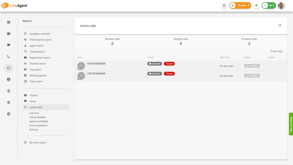 LiveAgent call center report