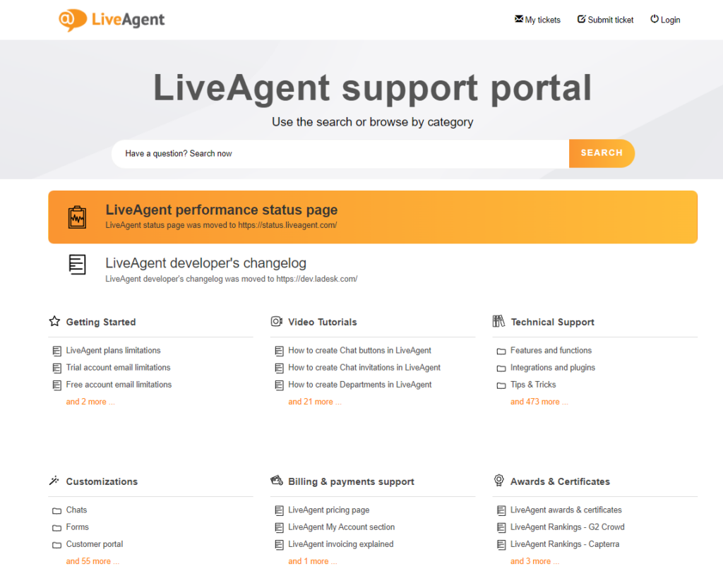 Screenshot na nagpapakita ng technical support category mula sa knowledge base ng LiveAgent
