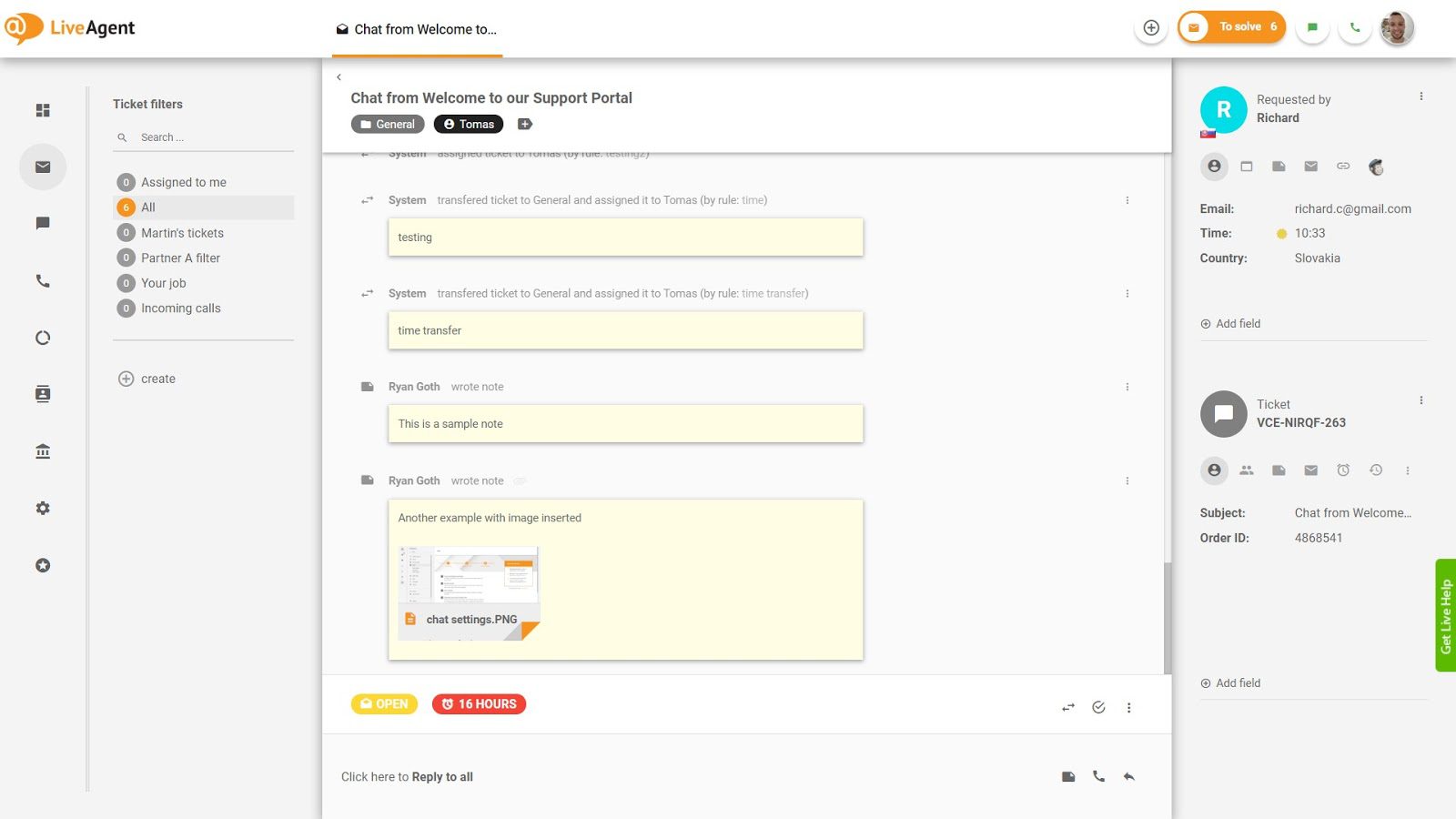 Maaari mo ring markahan ang mga mahalagang tala sa LiveAgent