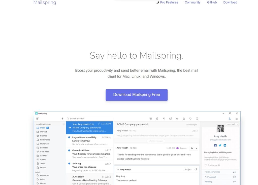 Ang Mailspring homepage