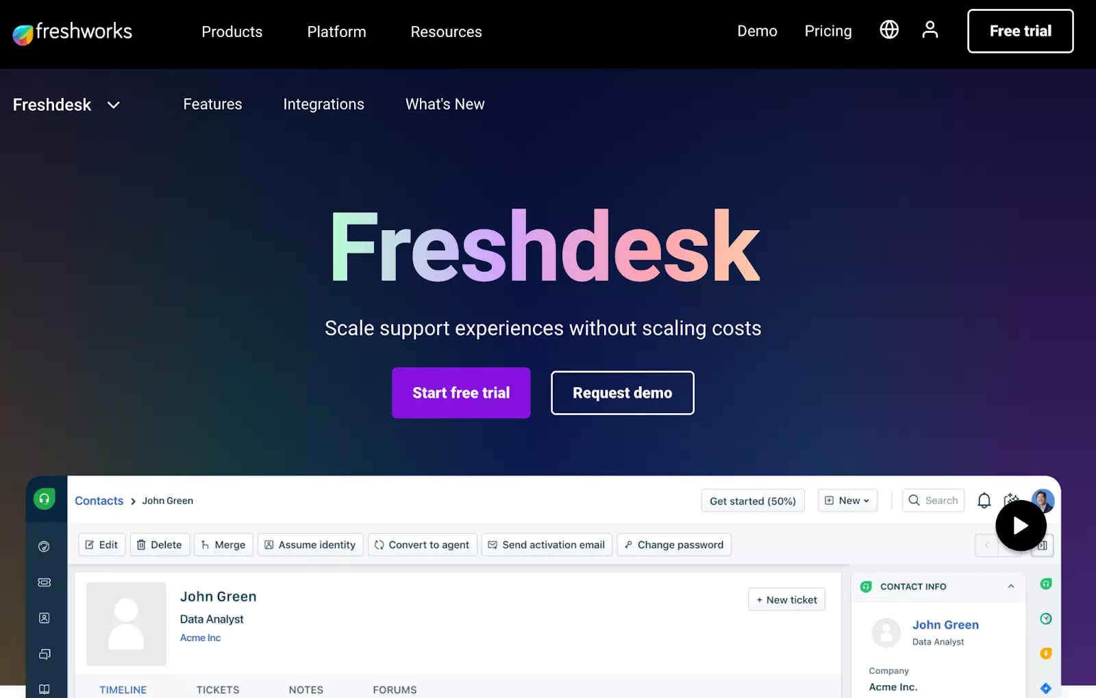 Freshdesk homepage