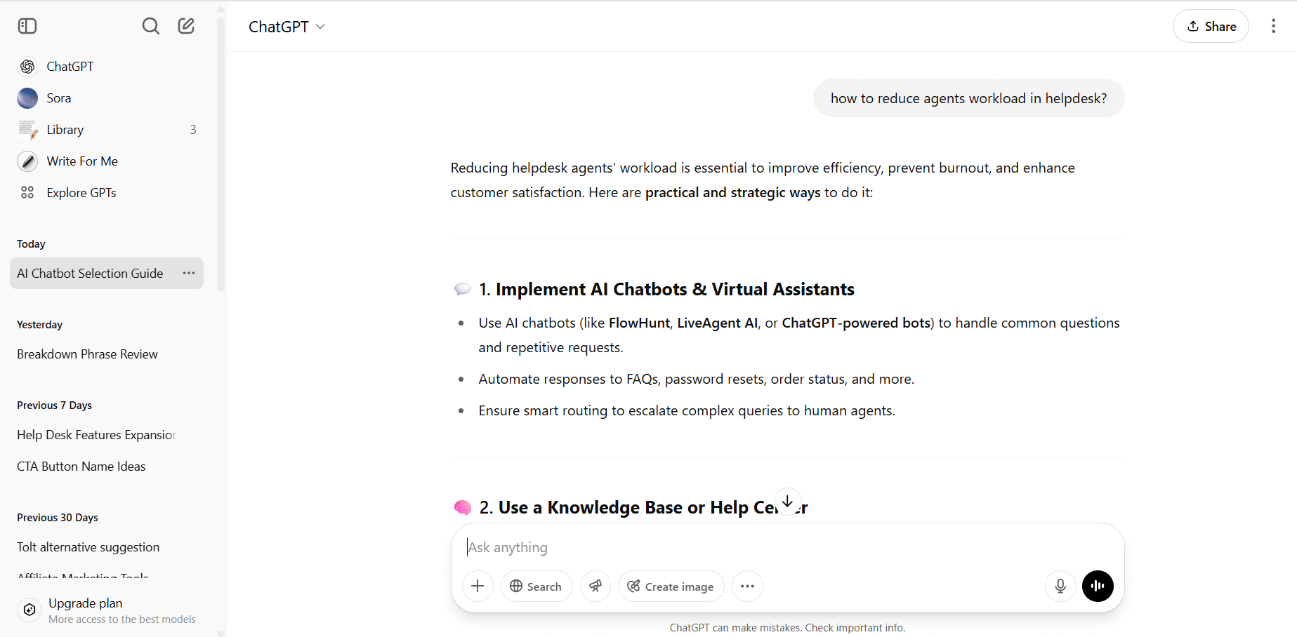 ChatGPT overview of the conversation interface
