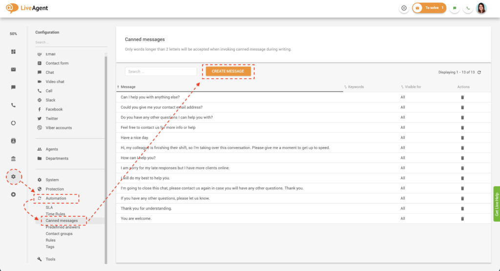 Lumikha ng canned messages sa LiveAgent
