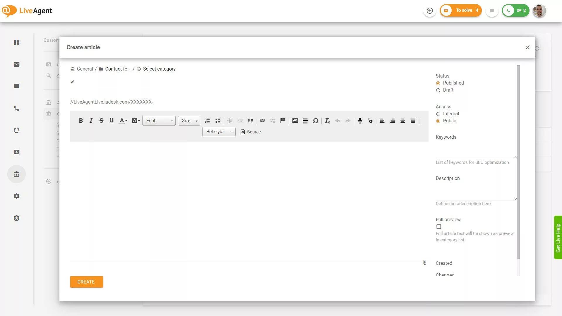 LiveAgent Lumilikha ng artikulo sa knowledge base