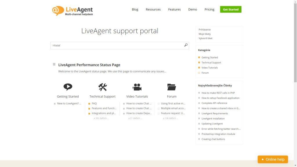 Ang support portal ng LiveAgent. Isang mahusay na halimbawa ng madaling mahanap na knowledge base.