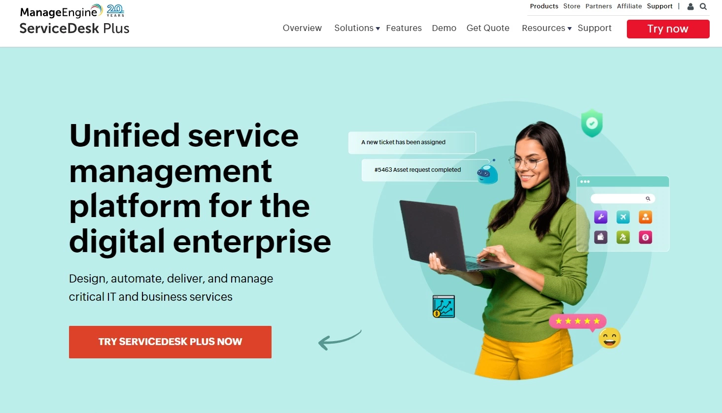 ManageEngine ServiceDesk Plus home page - Spiceworks alternative na may unified service management solution