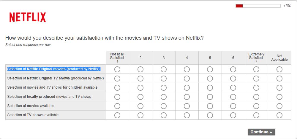 Ang survey na ginagamit ng Netflix ay nagtatanong ng mas detalyadong tanong upang malaman kung anong uri ng content ang gusto ng users