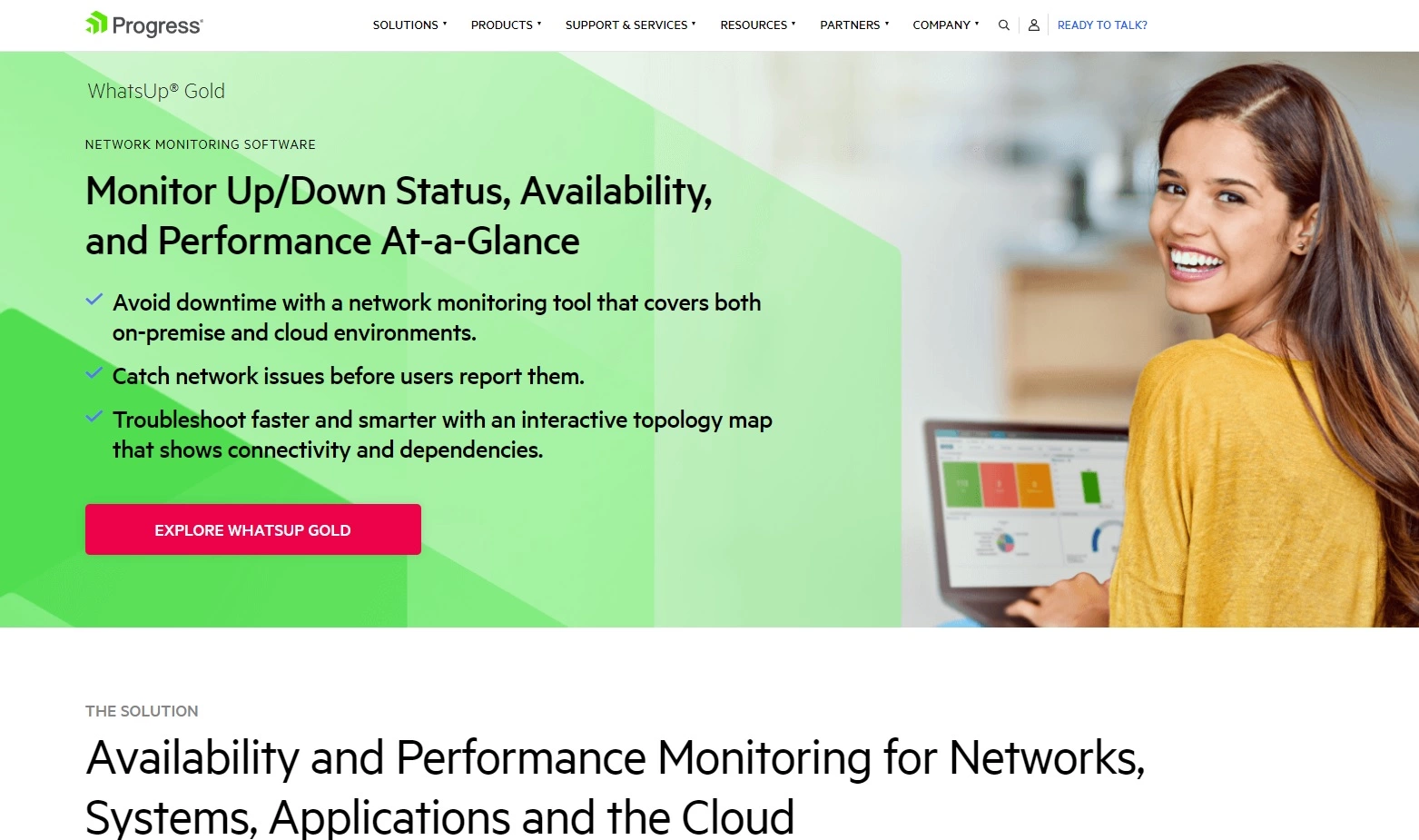 Progress WhatsUp Gold home page - network monitoring software para sa iyong IT performance