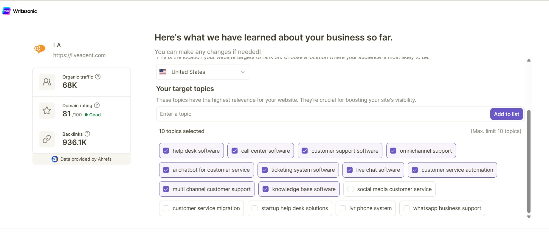 Writesonic AI website SEO audit overview
