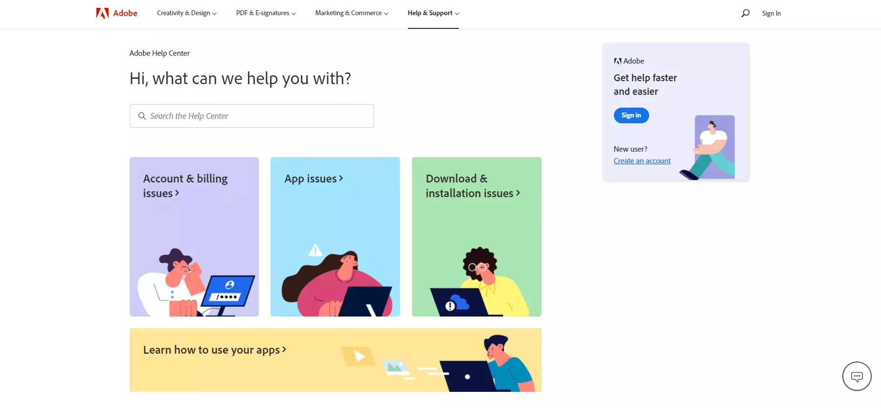 Adobe support center