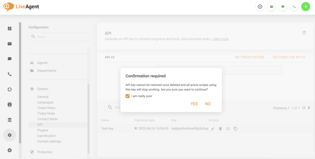 API v3 removal confirmation na may checkbox