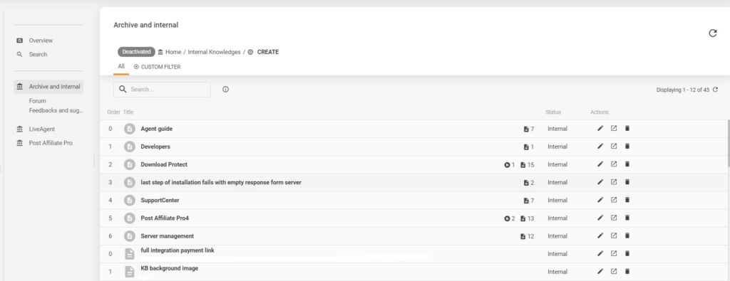 Halimbawa ng internal na base ng kaalaman ng LiveAgent