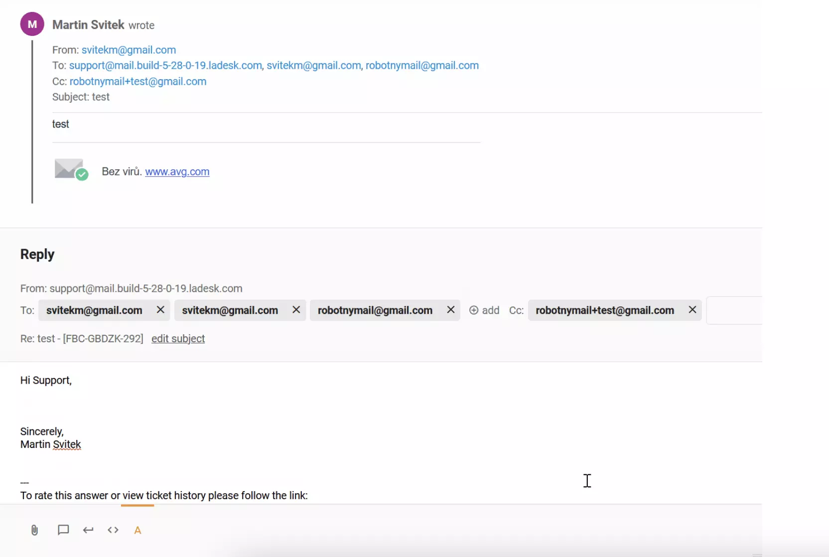 Isang bug na may duplicate na recipient sa cc sa LiveAgent tickets