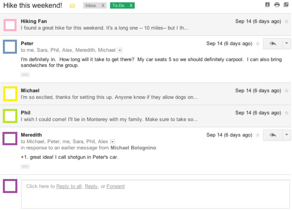 Isang halimbawa ng isang organisadong email thread