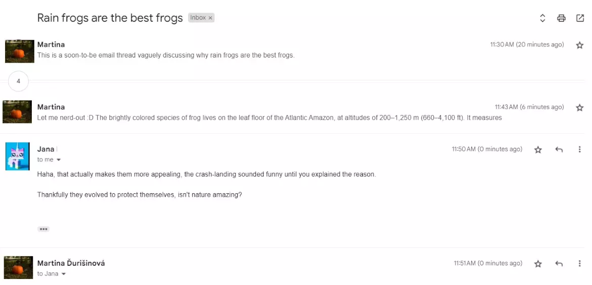Isang email thread na binubuo ng maraming mensahe na tinalakay ang parehong paksa.