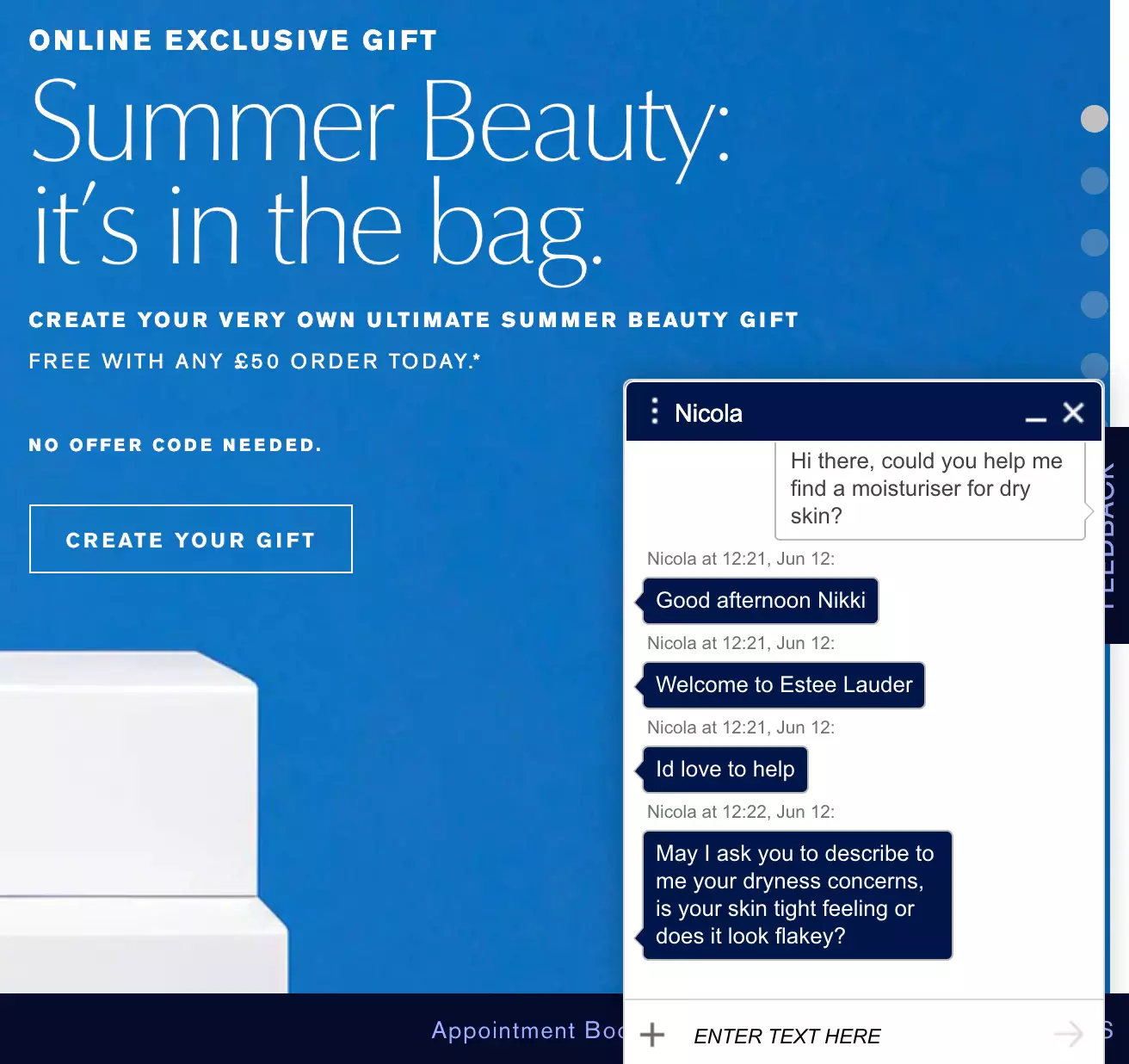 Halimbawa ng Estee Lauder live chat