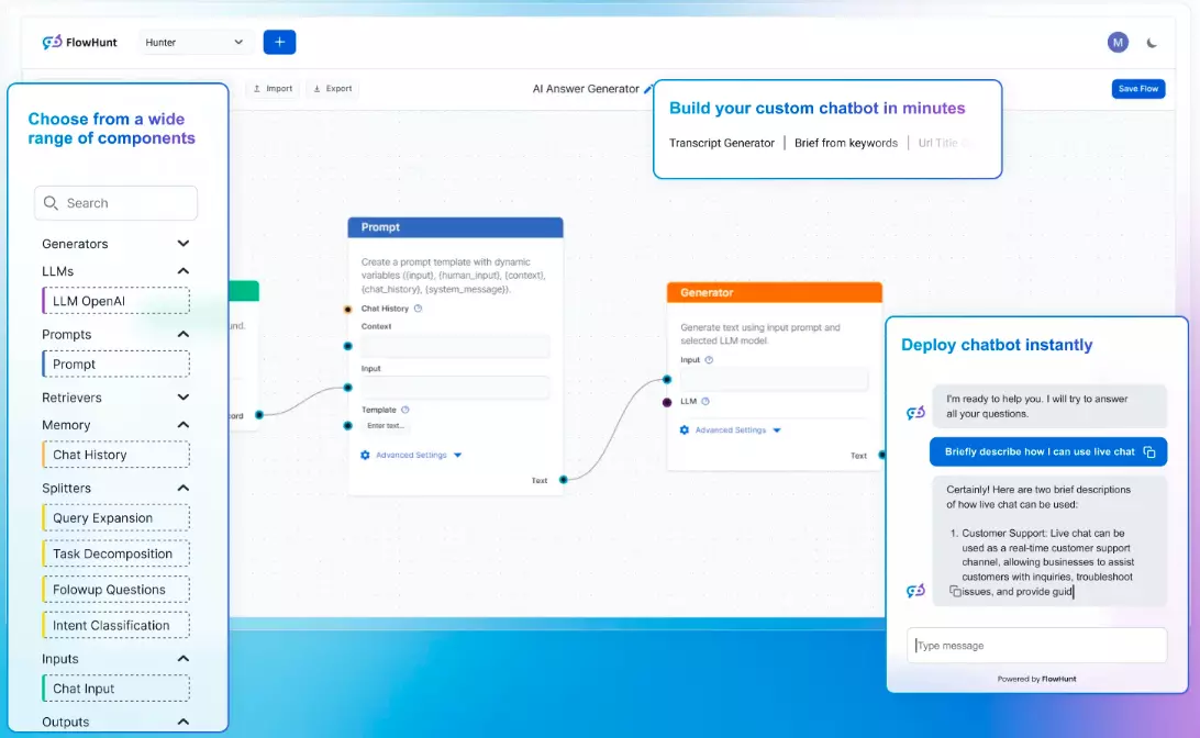 Screenshot ng FlowHunt homepage