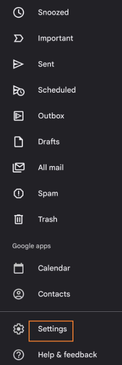 Settings sa Gmail app