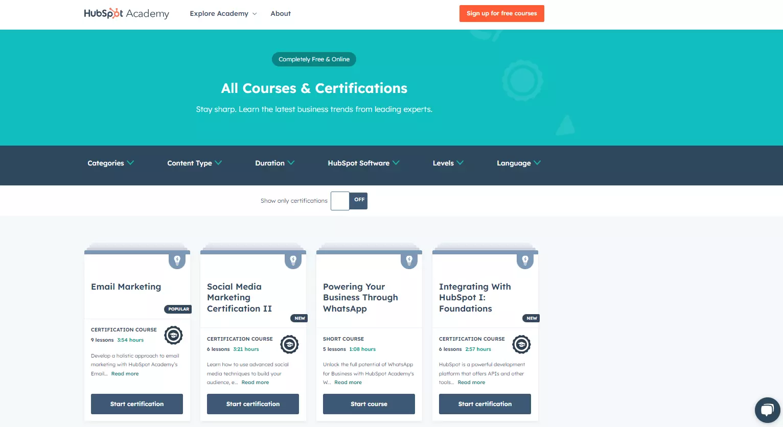 HubSpot Academy certifications