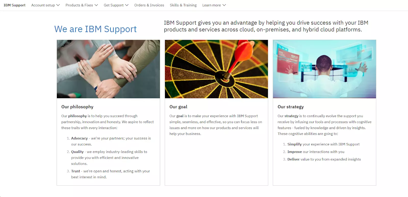 IBM's support goals and customer service approach