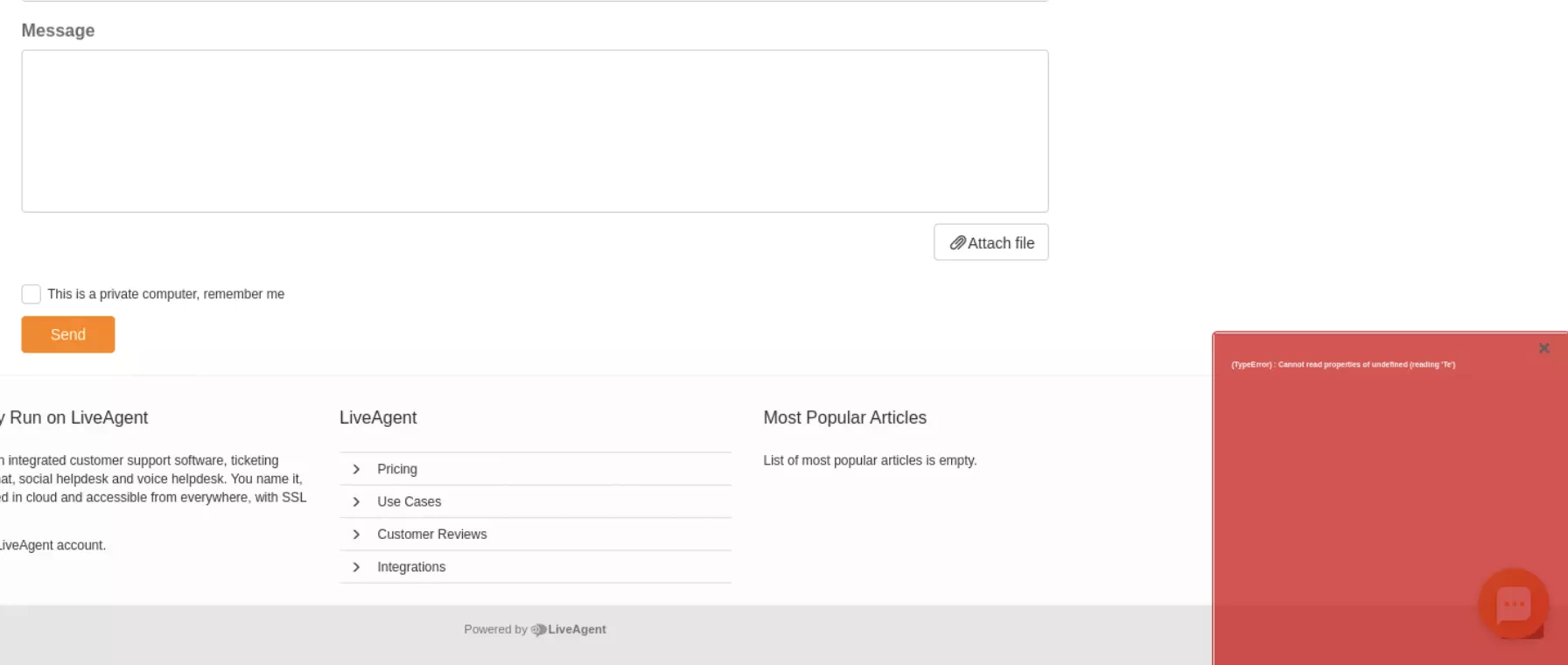 Isang larawan na nagpapakita ng problema sa pagsusumite ng knowledge base tickets sa mga nakaraang bersyon ng LiveAgent