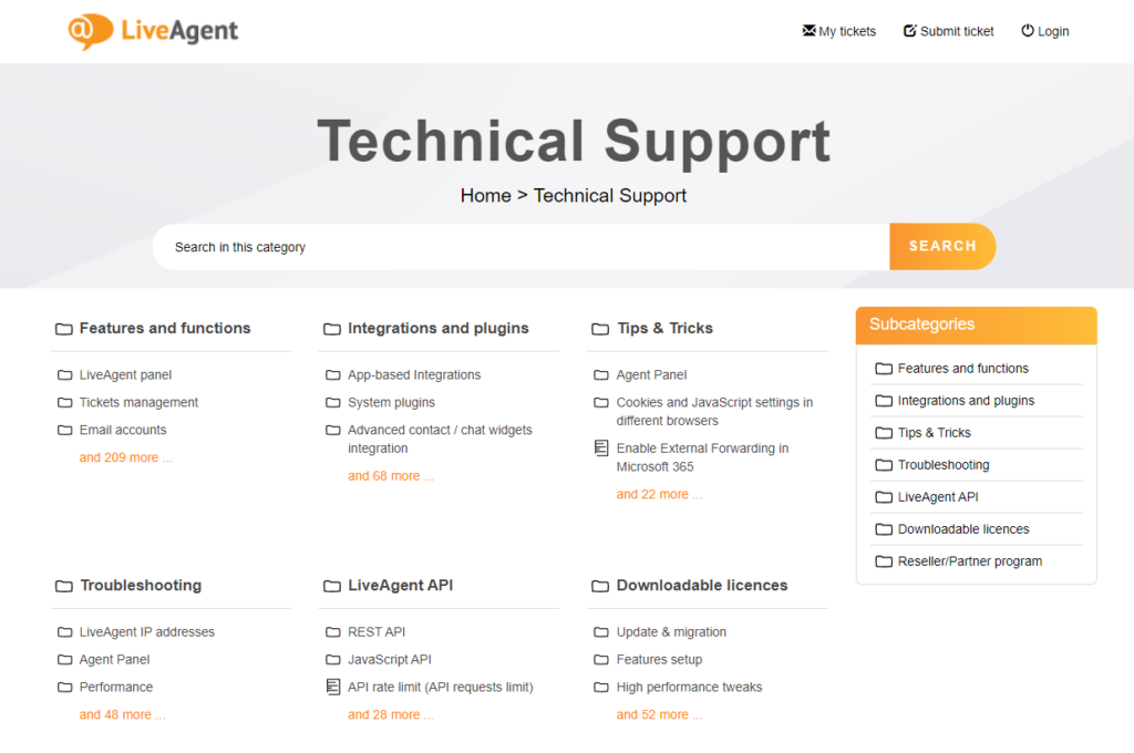LiveAgent technical support interface
