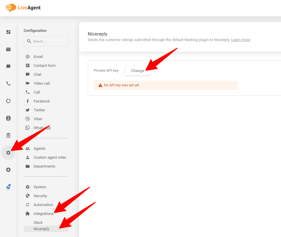 Ipinapakita kung saan ipapaste ang generated API key sa iyong LiveAgent account
