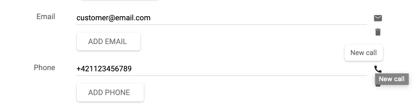 Tumawag sa customer o lumikha ng ticket direkta mula sa edit screen