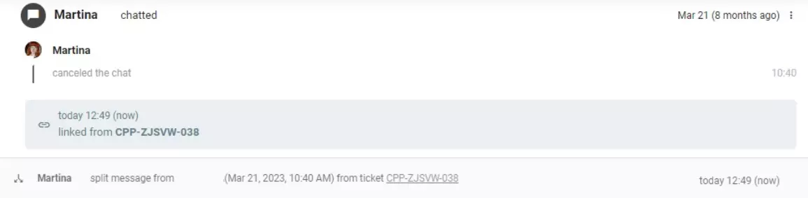 Paghahati ng customer communication sa dalawang hiwalay na ticket sa LiveAgent