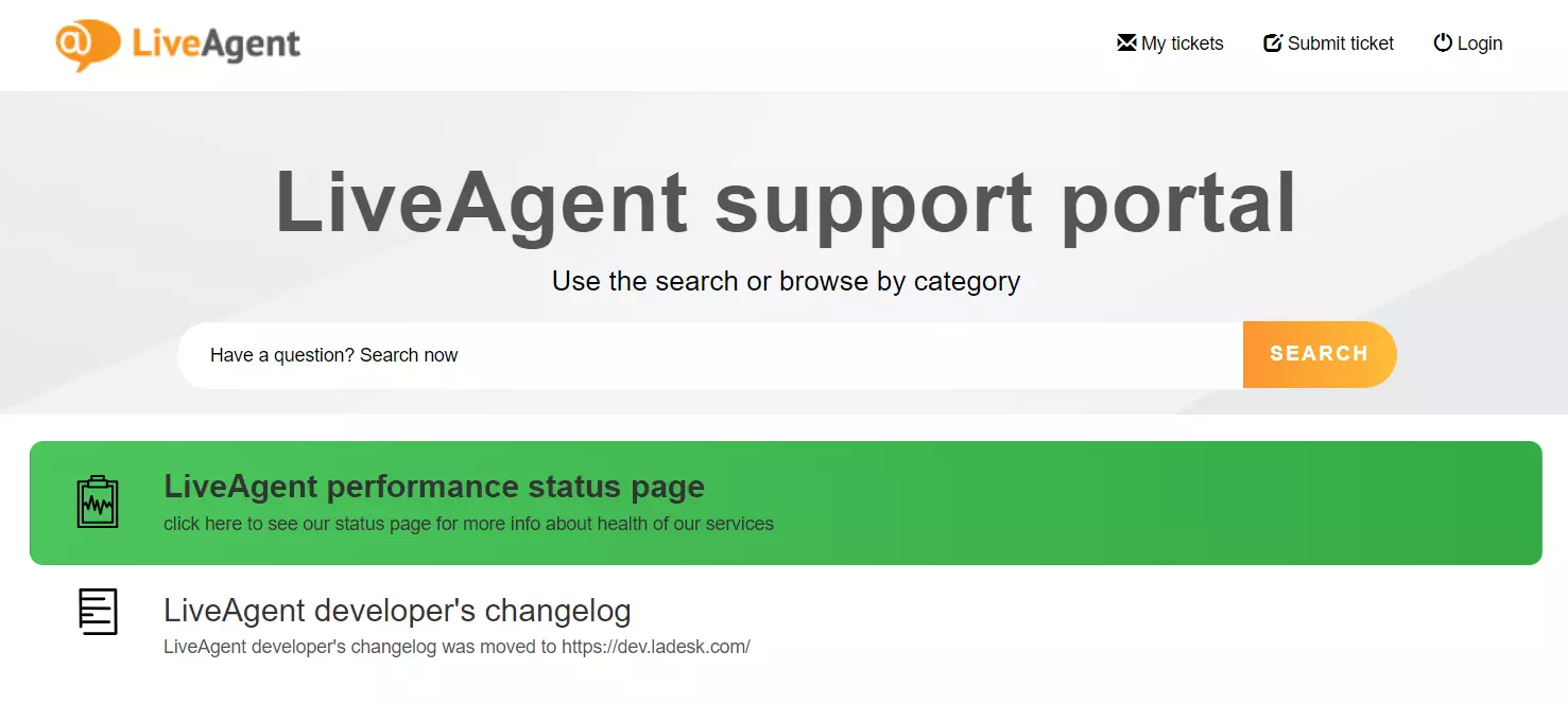 LiveAgent - larawan ng support portal na may search bar