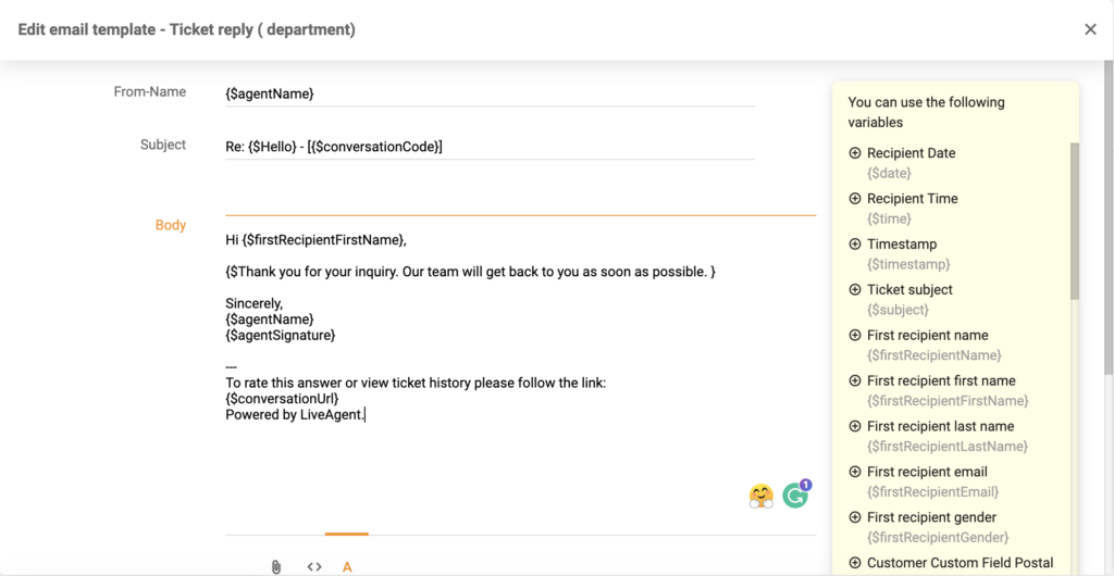 Bagong template editor sa LiveAgent 5.26