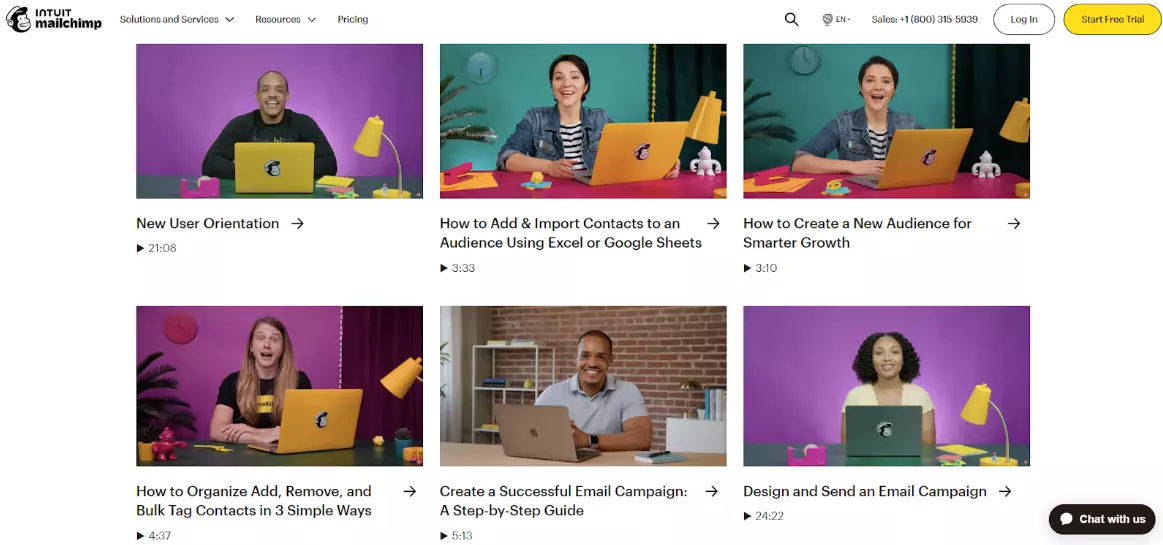 Interactive knowledge base content ng Mailchimp