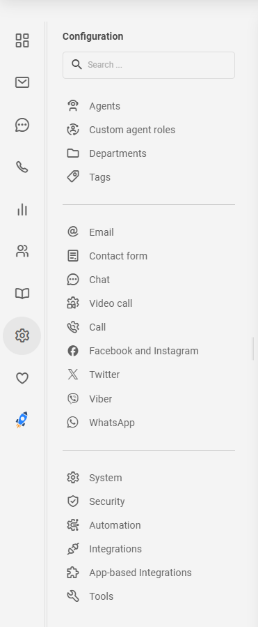 List of icons in the LiveAgent menu