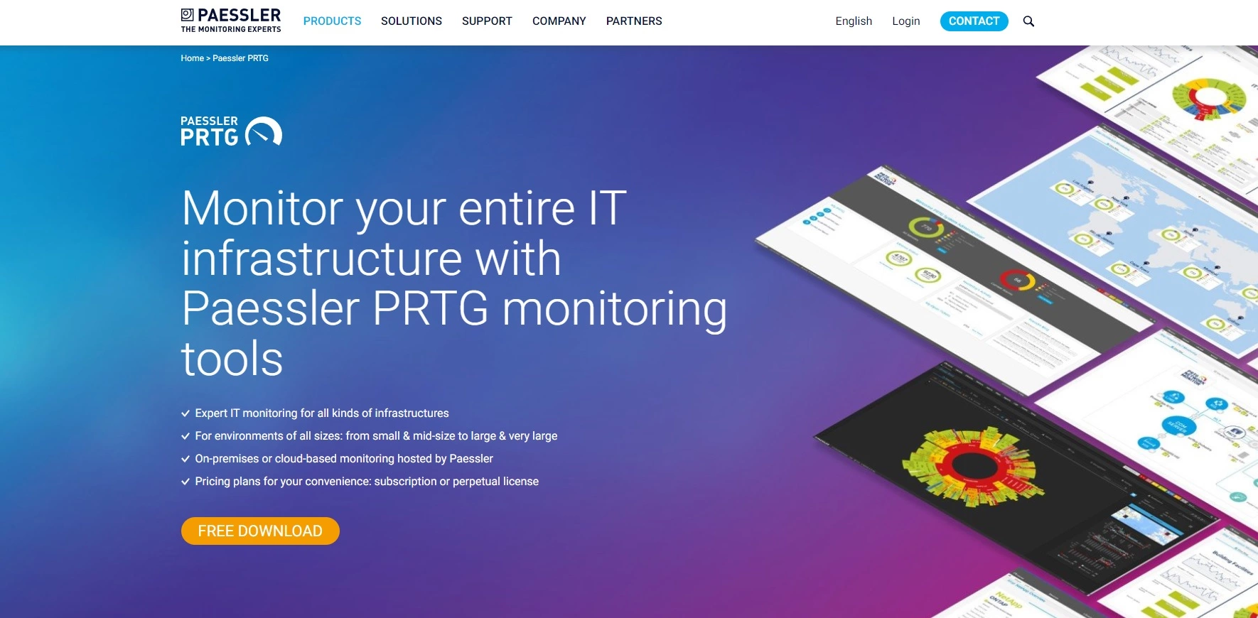 Paessler PRTG home page - IT infrastructure monitoring tool