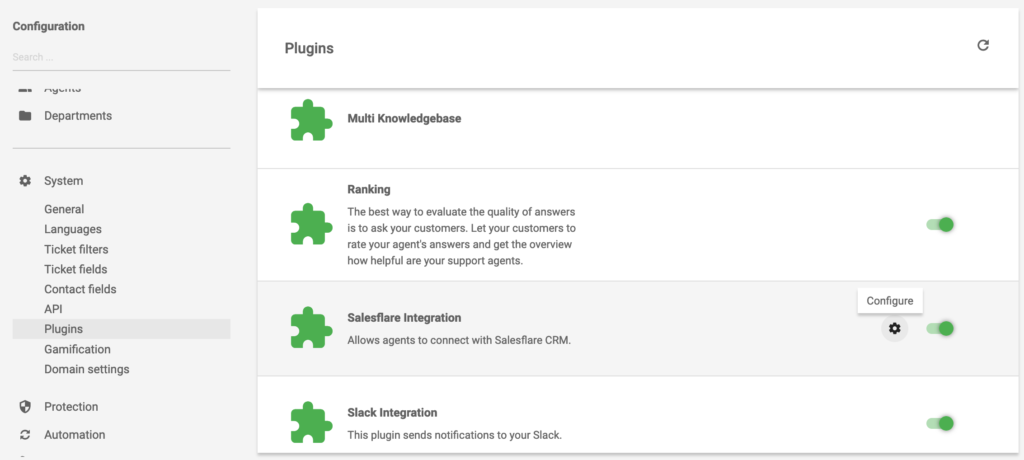 Salesforce integration plugin active in LiveAgent