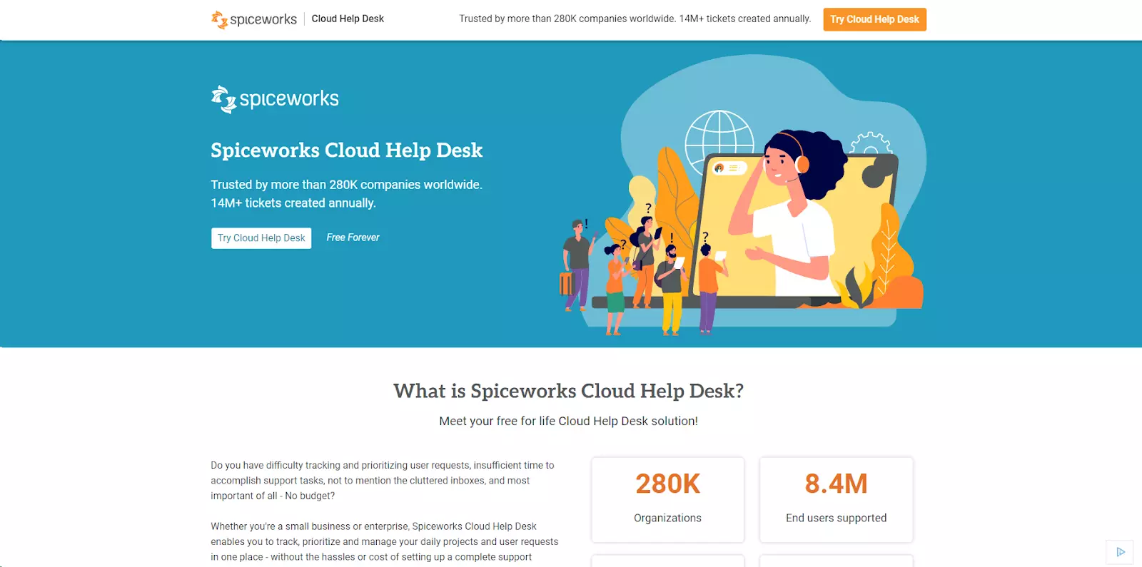 Spiceworks homepage - libreng help desk at ticketing software