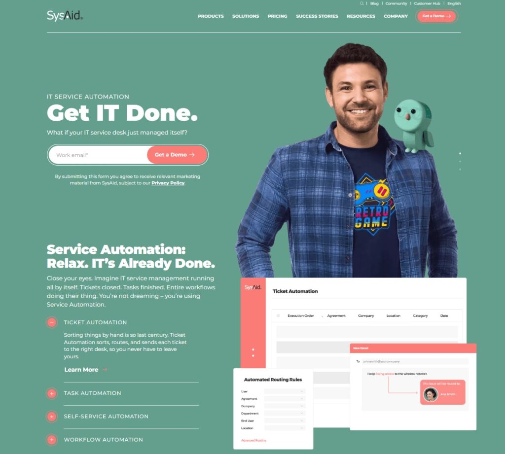Image ng SysAid's home page - all-in-one service management software para sa IT professionals
