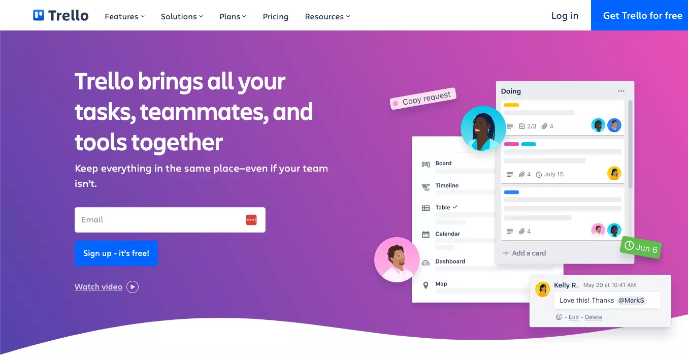 Ang home page ng Trello - panatilihing organisado ang iyong trabaho at subaybayan ang mga indibidwal na gawain mula sa isang platform.