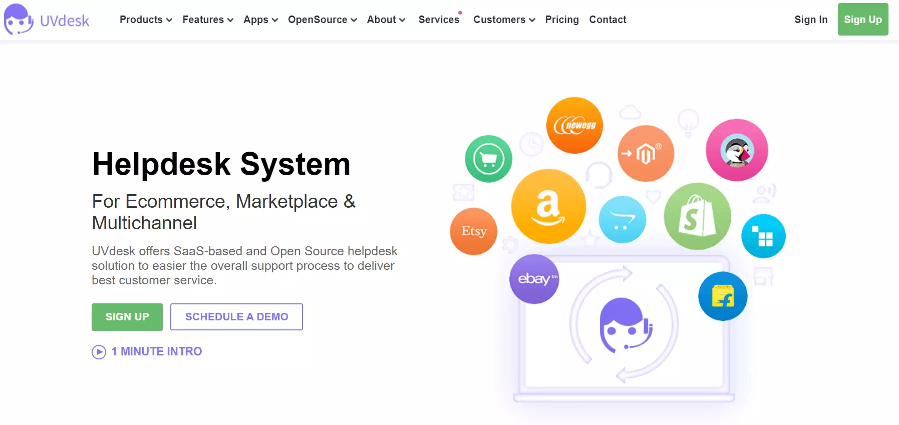 UVdesk homepage - SaaS at open source helpdesk ticketing system