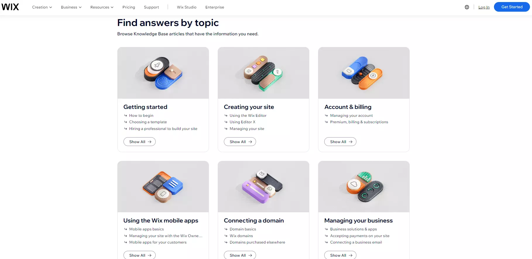 Wix knowledge base categorization